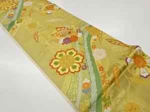 華紋・雪輪に蝶・花々模様織出し袋帯